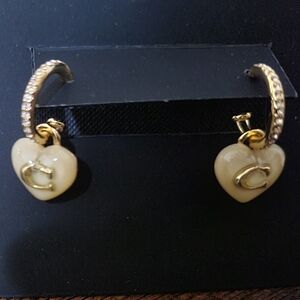 Coach Gold Earrings with Cream Hearts